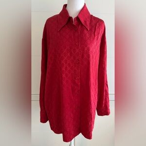 Gucci Red GG Jacquard Silk Button-Down Shirt